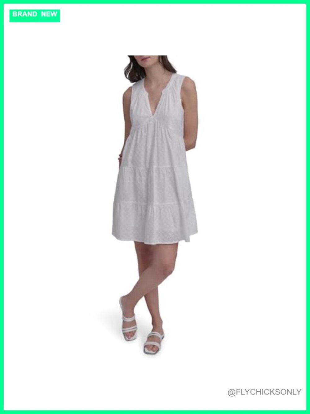 Sleeveless Eyelet Tiered Shift Dress V-Neck Midi
